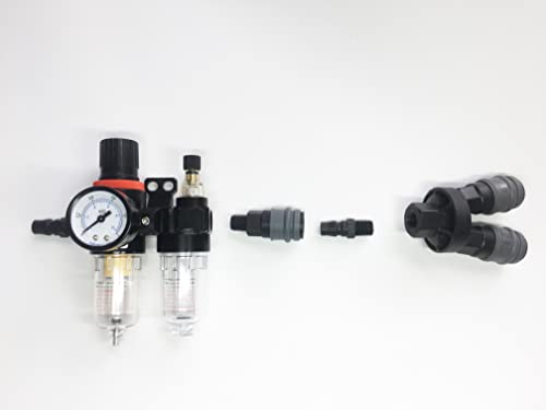 Pawleso Druckminderer Druckluft, 1/4 Luftfilter Druckregler mit Öl Wasserabscheider und PVC 2 Wege Ventil Luftverteiler Y Typ Luftverteiler Kupplungsstücke
