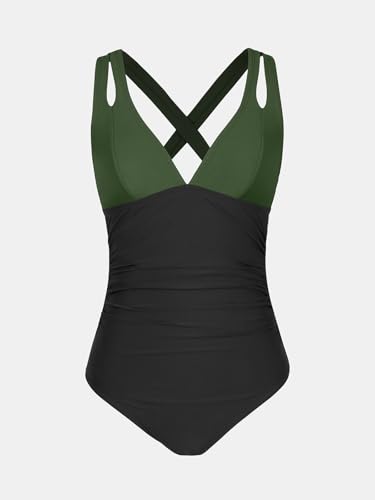 Image of CUPSHE Women's One Piece Swimsuit Tummy Control Deep V Neck Double Straps Crisscross Back Tie Bathing Suit