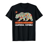 California Republic State Bear Star Poppy Flower LA Cali Tee T-Shirt
