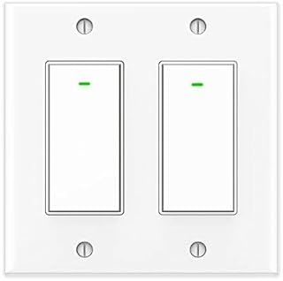 Kkcool Smart Switch, Alexa Light Switch 2Gang, Double WiFi Light Switches, 2.4Ghz Wi-Fi Smart Light Switch Work with Alexa and Google Home, Neutral Wire Required, (2 Gang)