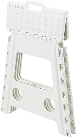 Large Folding Plastic Anti-Slip One Step Stool, Perfect For Kitchen, Bathroom, Toilet, Caravan For Children, Kids, Adult, Folds Flat with Carry Handle for Easy Storage and Transport (White)