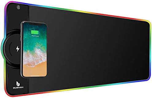 RGB Gaming Mouse Pad with 15W Fast Wireless Chargering, Extened Large RGB Gaming Mouse Pad,for Home&Office,10 Lighting Modes,Support Qi Fast Charging for Mobile Phone Devices,31.5"X11.8"