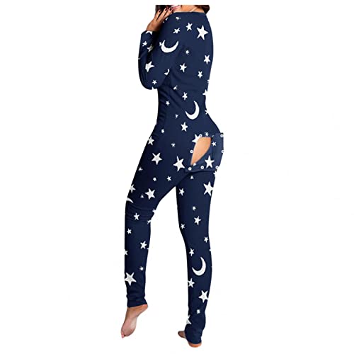Loungewear Ensemble de pyjama 1 pièce douillette pour femme Pyjama à rabat avec fesses et grenouillère en coton, Nava5, XL Cover