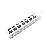 for USB Hub 2.0 USB Distributor Multi-Hub Adapter USB Multi-Port Power Adapter with Switch Accessory for PC Laptop, White