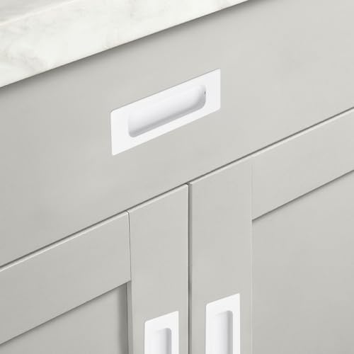 Image of MOROBOR 8 PCS Recessed Cabinet Handles, Warm White Stainless Steel Rectangular Knob with Screws, Exposed Installation Embedded Pull Handle for Wardrobe Drawer Flush Sliding Door -117 mm /4.6 in