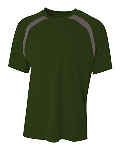 A4 Mens Spartan Short Sleeve Color Block Crew, Medium, Forest/Graphite
