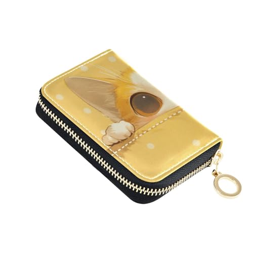 Cute Orange Cartoon Cat leather credit card wallet with Cion Purse RFID Blocking small credit card holder with zipper