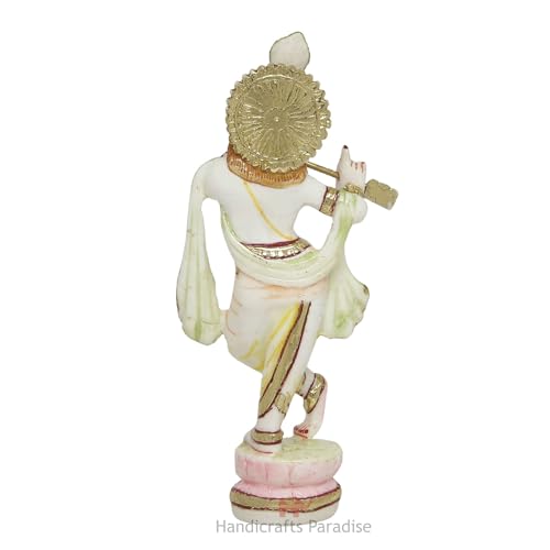 Image of Handicrafts Paradise Culture Marble Hand Painted Krishna Intricately Carved Showpiece for Home Decor and Puja - 6 inch