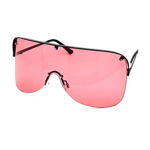 Image of Extra Oversize Flat Top Metal Half Rim Shield Mask Style Sunglasses