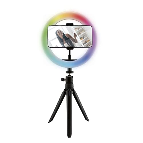KSIX Aro de Luz Trípode sobremesa Regulable.15 Colores y Efectos. Anillo de Luz Led para Móvil, 3 Temperaturas de Luz y 10 Intensidades de Brillo. Ring Light para TIK Tok, Fotografía, Selfie.