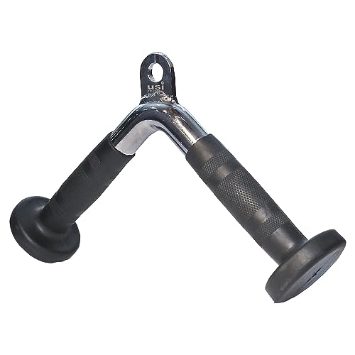 Image of USI Universal Cable Machine Attachment LAT Pulldown Attachments Home Gym Triceps Pull Down Attachment Cable Machine Equipments for Home Gym (Silver- V-Handle)