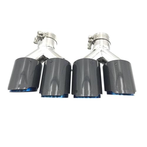 Silenciador para automóvil doble con acabado de fibra de carbono azul brillante