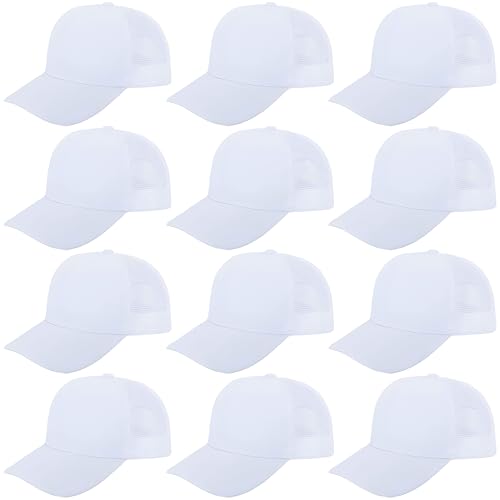 ZH 12 Pack Mesh Trucker Hats, Bulk Baseball Caps for Men and Women, Trucker Cap Wholesale White