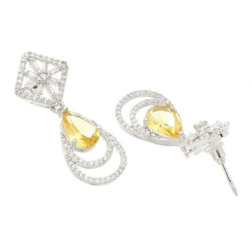 Rhodium-Plated American Diamond Teardrop Drop Earrings