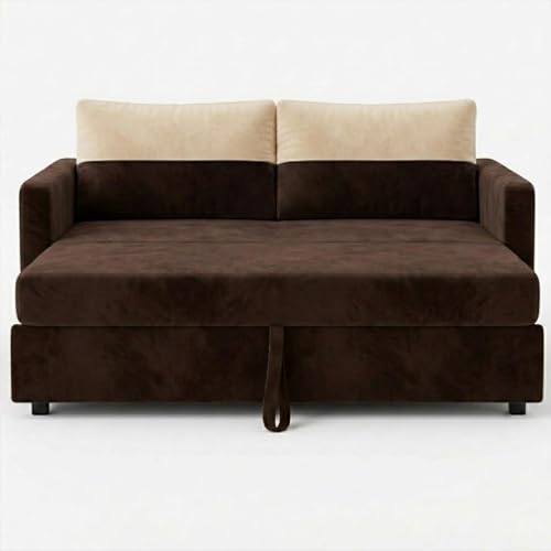 Image of SOCOZI Enrique 2 Seater Sofa Cum Bed | Soft Velvet Suede Fabric | Modern Convertible Design | Plush Comfort Seating for Living Room (Dark Brown)