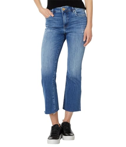 KUT from the Kloth Kelsey High-Rise Fab AB Ankle Flare with Raw Hem in Perceptual