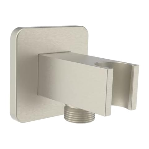Aquaiaw Wall Supply Elbow with Flange, Tapered 1/2 NPT Female Inlet, Solid Brass Wall Union with Handshower Holder, Square Wall Supply Elbow with Hand Shower bracket, PVD Brushed Nickel, G1/2 Outlet Cover