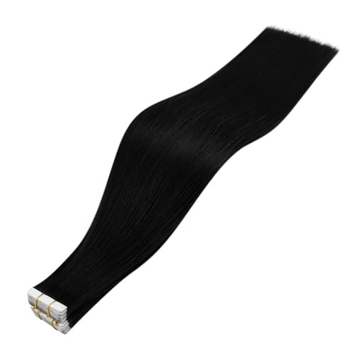 Image of Full Shine Virgin Tape in Hair Extensions Color 1 Jet Black Tapes Extensions 14 Inch Remy Hair Extensions Tape in 25 Gram Double Sided Tapes Hair Extension 10 Pcs Long Lasting for Women
