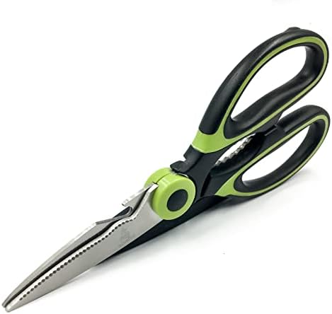 Bluefox Yeşil Ağır Hizmet Tipi Mutfak Makası, Çok Amaçlı Keskin Paslanmaz Çelik Makas, Tavuk, Balık, Et, Sebzeler, Otlar, Barbekü, Çiçekler, Kuruyemişler için Mutfak Makası - Görsel 1