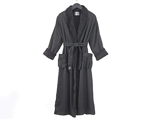Exclusive Microfiber Robe - Ultra-Absorbent with Soft Terry Lining - Black with White Embroidered Logo - One Size