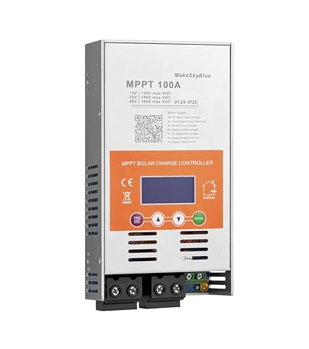 MakeSkyBlue Upgraded V124 100A MPPT Solar Charge Controller, 12V/24V/48V Auto, Max 160V PV Input,...