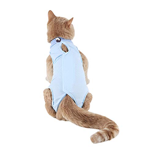 Kitten Onesies,Cat Recovery Suit for Abdominal Wounds or Skin Diseases,After Surgery Wear Anti Licking Wounds,Breathable E-Collar Alternative for Cat Blue M
