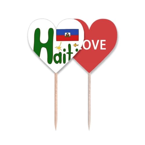 Cure-dents drapeau Haïti en cœur pour décoration de cupcake - 2