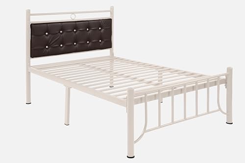 Image of Zuno Metal Extra Single Size Bed Without Storage | Wrought Iron Single Bed with Headboard & Footboard| Sturdy Powder Coated Platform Cot for Bedroom (Zuno Ivory)