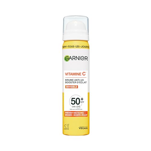Garnier - Brume Anti-UV Booster d'Éclat - SPF 50+ - Fini Invisible - Protège, Prévient les Taches & Booste l'Éclat - Soin Visage Enrichi en Vitamine C - Tous Types...