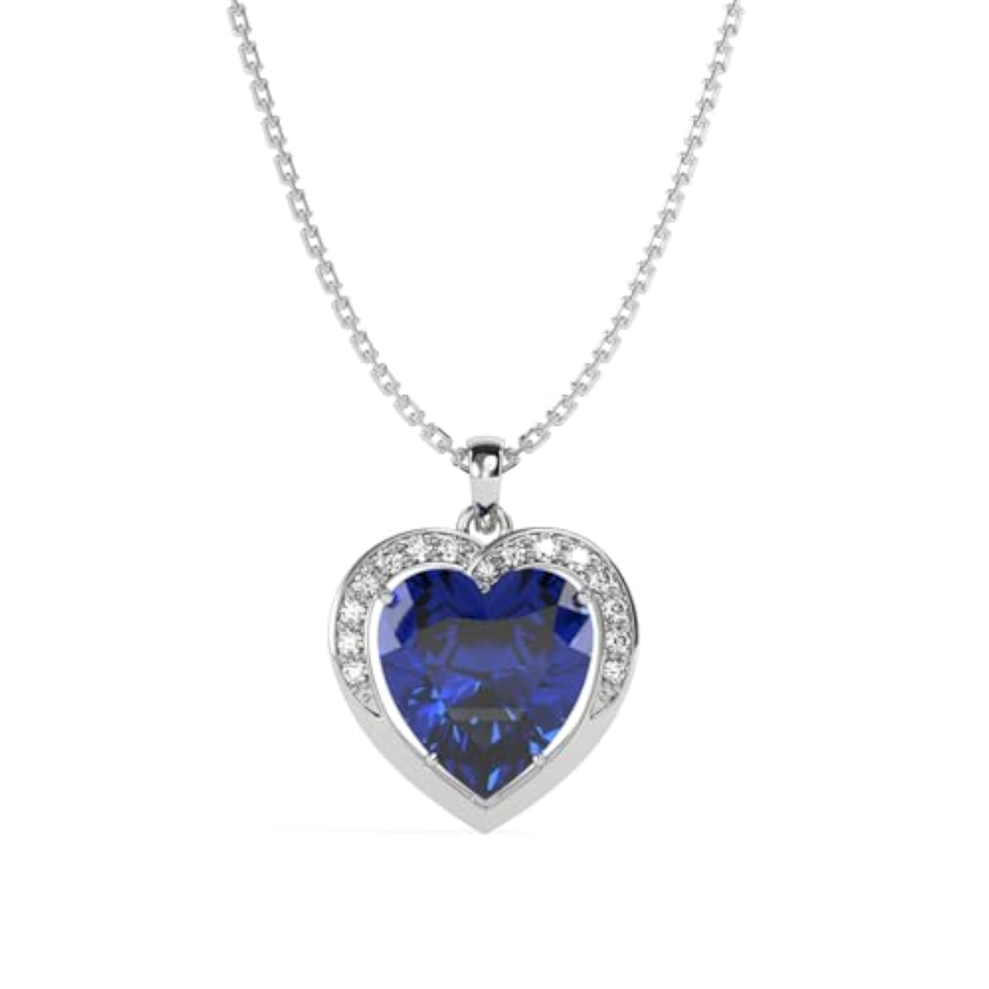 Women's 925 Sterling Silver Royal Blue Heart Pendant Earring Chain Set