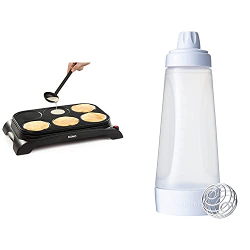 Domo Do8709P, Crepera Para 6 Panqueques, 1000 W + Whiskware - Mezclador De Masa, Solución Completa Para Panqueques, Waffles, Crepes Y Más, Batidor Blenderball, 1065Ml