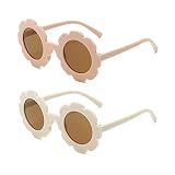 TOSGMLOUS Round flower Sunglasses for Kids Girl Boys Matte Coloful Sunflower Shades Outdoors UV400 Protection Eyewear 2 Pack (Matte Pink+ Matte White)