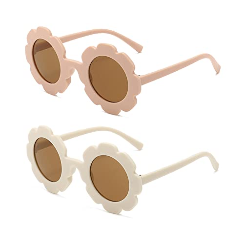 Round flower Sunglasses for Kids Girl Boys Matte Coloful Sunflower Shades Outdoors UV400 Protection Eyewear