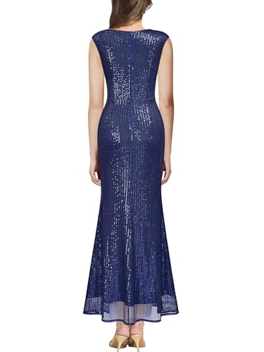 Miusol Women's V Neck Glitter Sequin Ruched Cocktail Party Long Dress2