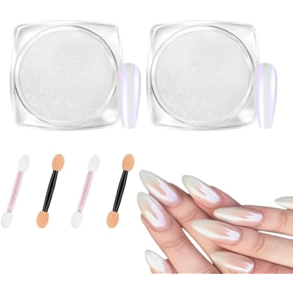 LOPHE Perłowy chromowany puder do zdobienia paznokci, szklisty, biały, efekt zorzy polarnej, do zdobienia paznokci, glazurowany pączek, manicure, DIY, profesjonalne paznokcie do salonu z perłowym