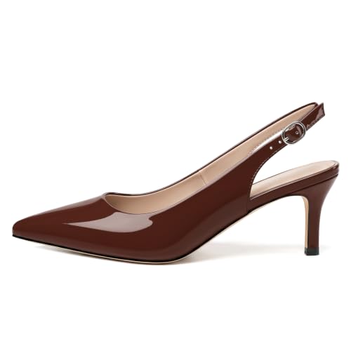 Image of NUMALEO Slingback Heels for Women Pointed Close Toe Kitten Heels Patent Pumps Dress Party Comfy Heeled Sandals Stiletto 2.5 Inch Dress Shoes