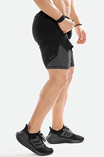 Image of FUAARK Double Layer 2 in 1 Sports Shorts with Inner Tights for Men Gym Tight Short with Pocket