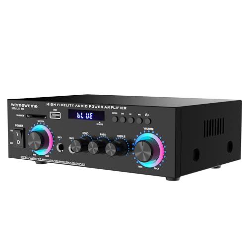Wemeweme 400W Home Audio Amplifier with Bluetooth 5.0, 2 Channel Stereo Receiver, Dual Karaoke Mics,