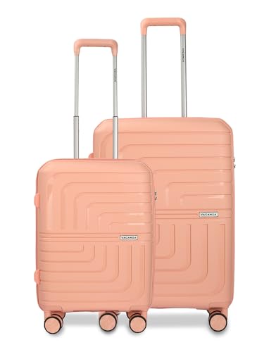 Image of 3G Vacanza Paris Series Polypropylene Unbreakable Hard-Sided Luggage Trolley Bag Set of 2 | Pink (55 & 65 cm)