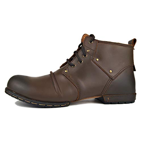 OSSTONE Moto Boots for Men Fashion lace-up Leather Chukka Boots Casual Shoes OS-6015-2-AM-US-R2