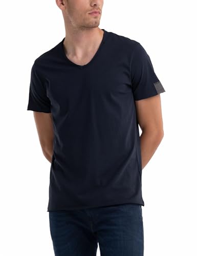 Image of Replay men's short-sleeved T-shirt with V-neck, blue (Midnight Blue 576), L