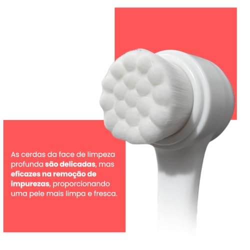 Escova de Limpeza Facial Skin Care Dupla Face 2 em 1 Massageador de Silicone Limpeza Profunda (Rosa)