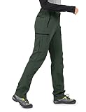 Wespornow Damen Wanderhose Wasserdicht Outdoorhose Softshellhose Thermohose Winddichte berghose Warme Trekkinghose Skihose für Skifahren, Camping, Hundesport und Wintersport (Grün, L)