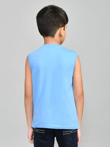 Image of Lux Cozi Printed Round Neck Sleeveless Cotton T-Shirt for Boys | Prints May Vary |