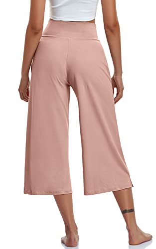 Image of TARSE Womens Casual Wide Leg Yoga Capris Crossover High Waist Capri Pants Loose Soft Pajama Pockets Sweatpants