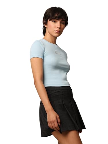 Image of ONLY Women's Cotton Solid Regular Fit T-Shirt