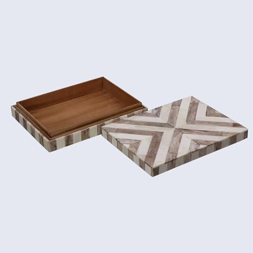 Image of HANDICRAFTS HOME Chevron Pattern Brown White Jewelry Organizer and Storage Box for Women Girls Gift Wrap Boxes 8x5x1.5