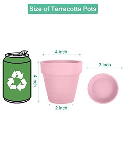 vensovo 10.16cm Pink Clay Pot for Plant with Saucer, 6 Pack Peach Pink Small Terra Cotta Plant Pot with Drainage Hole - Image 2