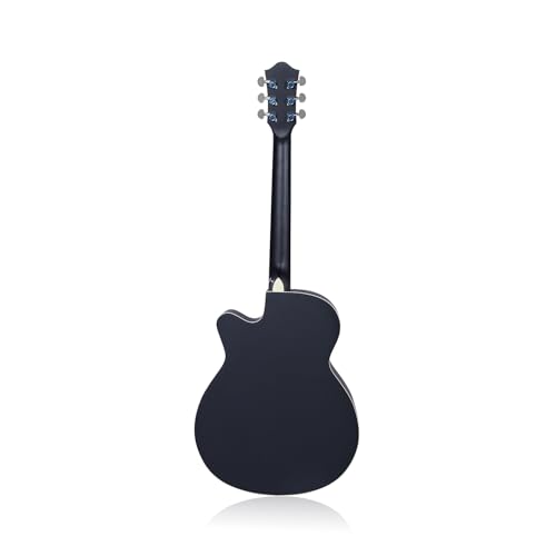 Image of Henrix Basswood PRO 40C 40-Inch Cutaway Acoustic Guitar With Dual Action Truss Rod, Gigbag, Picks, String Set, Strap, Cloth & Ebook - Black