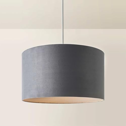 MiniSun | Large Modern Grey Velvet Drum Light Shade | Lamp Shades, Home Décor & Improvement Essential | 45cm Shade Width